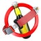 No alcohol sign concept. Bottle of beer and safety belt isolated