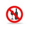 No alcohol sign. Vine glass and bottle