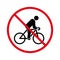 No Allowed Cyclist Black Silhouette Icon. Warning Prohibited Rider Drive Bike. Forbidden Bicycle Pictogram. Attention