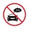 No Allowed Emission Pollution Sign. Prohibited Car Exhaust CO2 Ban Black Silhouette Icon. Vehicle Pipe Smoke Red Stop