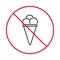 No Allowed Ice Cream Information Sign. Ban Entry with Ice Cream in Waffle Cone Rule Black Line Icon. Restricted Eat Food