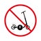 No Allowed Push Wheel Bike Sign. Ban Electronic Kick Scooter Black Silhouette Icon. Electricity Transport Red Stop