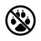 No animals allowed silhouette sign. Store symbol with crossed cat paw. Pet owner warning  illustration for icon, sticker,