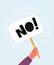 No answer choice vector illustration, hand holding placard with no sign, person say no vote