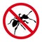 No ant red sign, stop ants icon, symbol for disinfection or insect protection on a white background