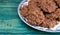 No Bake Chocolate Peanut Butter and Oat Cookies on Wooden Table