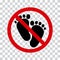 No barefoot sign. Not walk sign. Vector