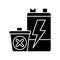 No battery disposal black glyph icon