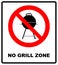 No bbq allowed - ban sign. Vector warning banner