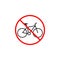 No bicycle line icon, bike prohibition sign,