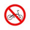 No bicycle sign. Prohibited parking vector icon. Forbidden bicycling icon. No bicycle ride vector sign