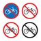 No bicycle traffic sign, cycling prohibited area icons
