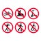 No bicycles, biking, no roller skating, no scooters prohibition signs set.