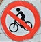 No Bikes Allowed Sign. Red road sign with bike icon stripped