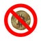 No bitcoin crypto currency forbidden sign, red prohibition symbol