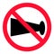 No blowing of horn icon on white background. flat style. no horn