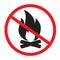 No bonfire prohibited icon on white background. no fire sign. stop flame symbol. flat style
