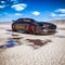 No brand dirt sport car on desert copy space