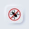 No bug icon. Vector. No insect. Parasite, ant, cockroach. Neumorphic UI UX white user interface web button. Neumorphism. Vector