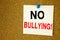 No Bullying hand writing text caption inspiration showing Introduction concept meaning Love Bullies Prevention Against School Work