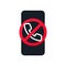 No call icon for smartphone. Prohibition sign. No phone talking. Vector EPS 10. Isolated on white background