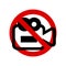 No camera, do not record video sign. Prohibition sign. Forbidden round sign. Vector illustration