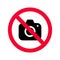 No cameras allowed sign. Red prohibition no camera sign. No taking pictures