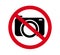 No cameras allowed sign. Red prohibition no camera sign. No taking pictures, no photographs sign. Information, forbid vector