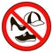 No cap shoes sign warning. Prohibited public information icon. Not allowed cap and shoe symbol
