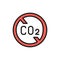 No carbon emissions, co2 emissions sign flat color line icon.