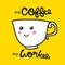 No Coffee No Workee cute coffee cup cartoon vector doodle style