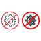 No cogwheel line and glyph icon, prohibited and ban, no gear sign, vector graphics, a linear pattern on a white