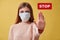 No coronavirus. COVID-19 pandemia. Viral infection. Novel Sars Cov 2epidemic. Pandemic disease. Woman with stop gesture