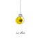 No creativity complicated idea concept illustration. simple line hanging light bulb with yellow background and tangled filament