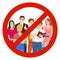 No crowd vector icon. A crowd of people is prohibited. It is forbidden for people to gather. Vector illustration