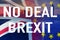 No Deal BREXIT conceptual image of text over London image and UK and EU flags symbolising destruction of agreement