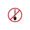 No digging vector icon. It is forbidden to dig sign. Shovel in red crossed circle. Icon isolated on white