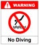 No diving sign. Vector prohibition symbol in red circle