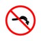 No diving sign, warning symbol man jumping down, prohibition icon, red circle