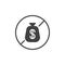 No dollar money bag vector icon