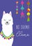 No drama llama inspirational inscription with hand drawn llama and doodles. Cute vector alpaca illustration for greeting cards,
