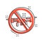 No drone zone sign icon in comic style. Quadrocopter ban vector cartoon illustration on white isolated background. Helicopter