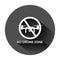 No drone zone sign icon in flat style. Quadrocopter ban vector illustration on black round background with long shadow. Helicopter