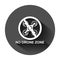 No drone zone sign icon in flat style. Quadrocopter ban vector illustration on black round background with long shadow. Helicopter