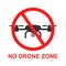 No drone zone sign icon in flat style. Quadrocopter ban vector illustration on white isolated background. Helicopter forbidden