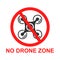 No drone zone sign icon in flat style. Quadrocopter ban vector illustration on white isolated background. Helicopter forbidden