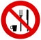 No eating or drinking, prohibition sign, with the silhouette of fork, knife and coffee cup