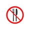 No eating sign, no food icon. Fork, knife. Vector illustration.