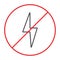 No electricity thin line icon, prohibited and ban, no lightning sign, vector graphics, a linear pattern on a white