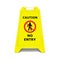 No entry standing caution sign board realistic vector illustration. Double-sided folding yellow display stand